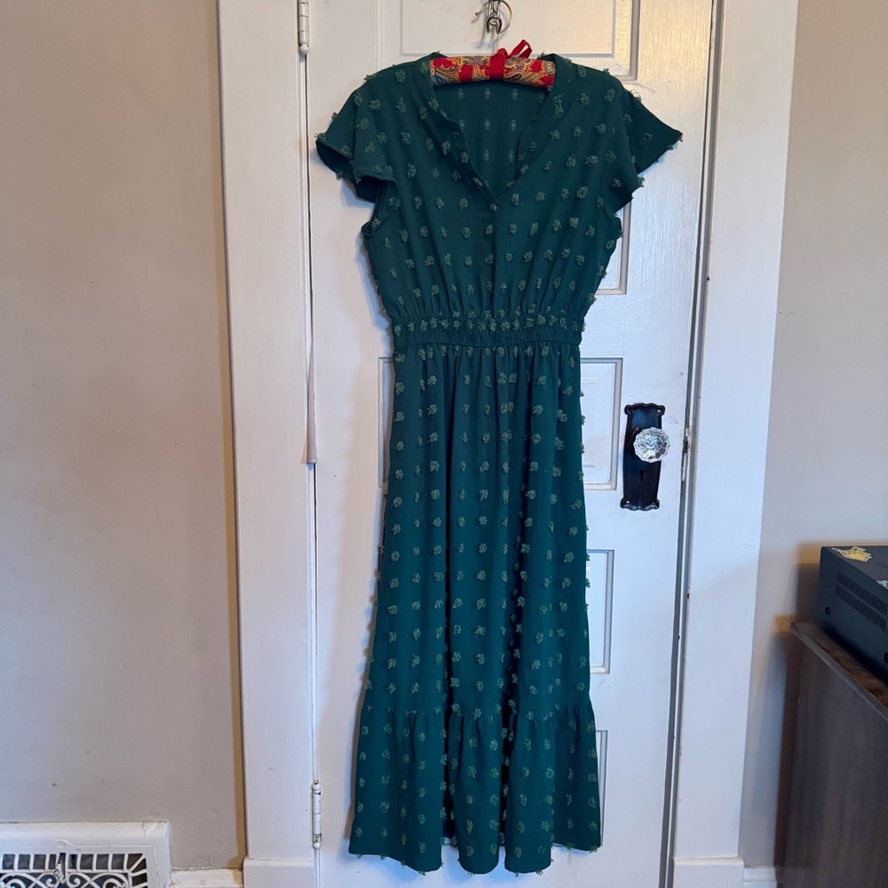 Green Maxi Sz S Swiss Dot‎ Flutter Sleeve Spring Casual St Patrick's Day